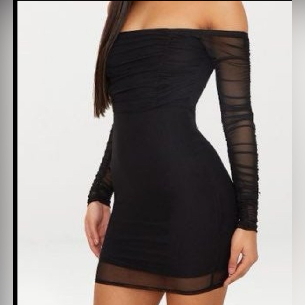 Pretty Little Thing Black Ruched Long Sleeve Dress